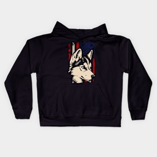 American Flag Husky Majesty, Tee Triumph for Dog Lovers Kids Hoodie